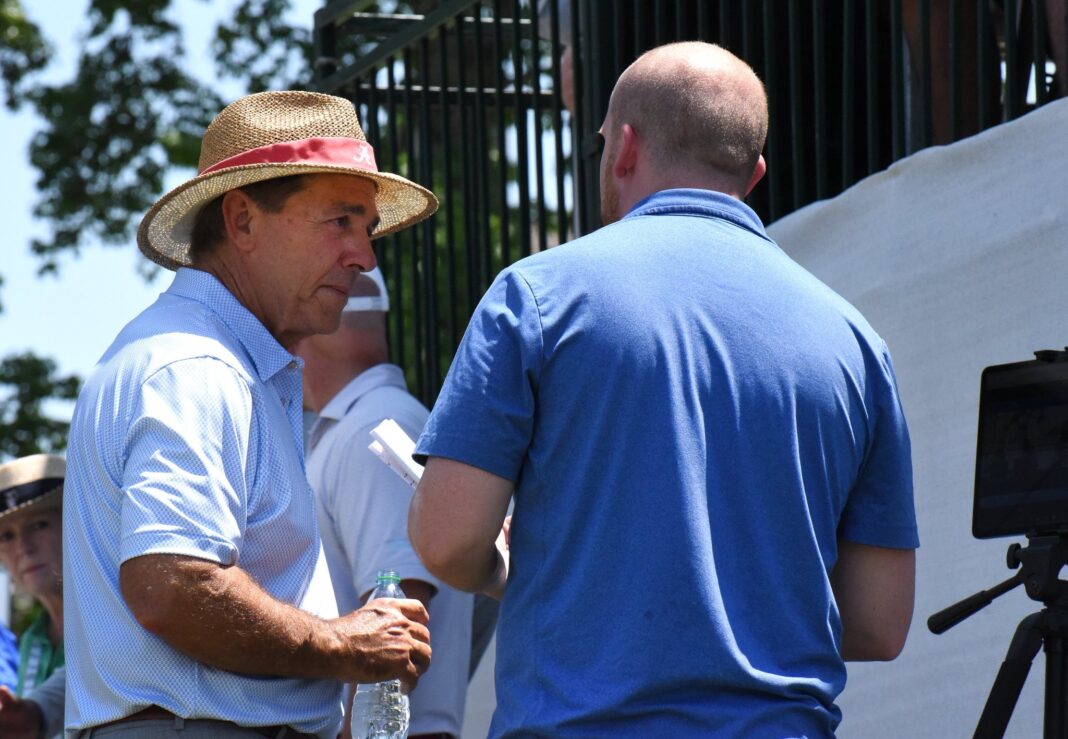 Nick Saban with Rockstar at 2022 Regions Tradition