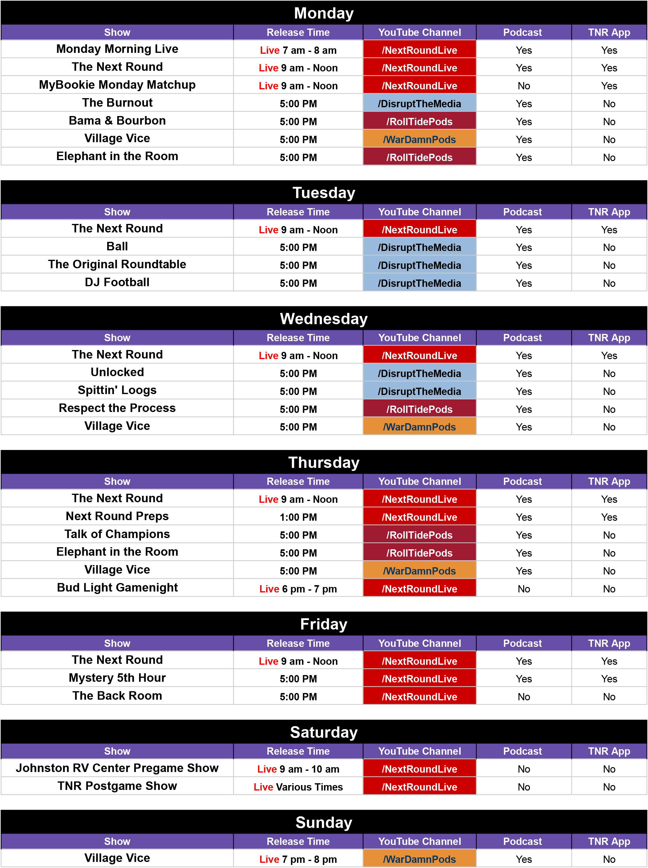 2023 Fall Schedule | The Next Round